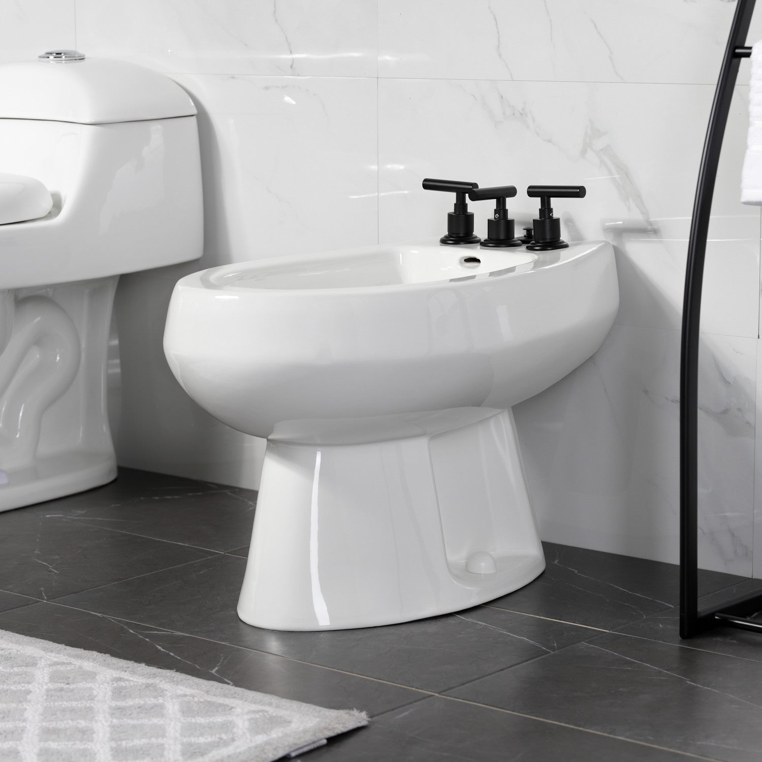 Kingston Sona KB6320CML - Manhattan Three-Handle Deck Mount Vertical Spray Bidet Faucet with Brass Pop-Up, Matte Black — thumbnail 2